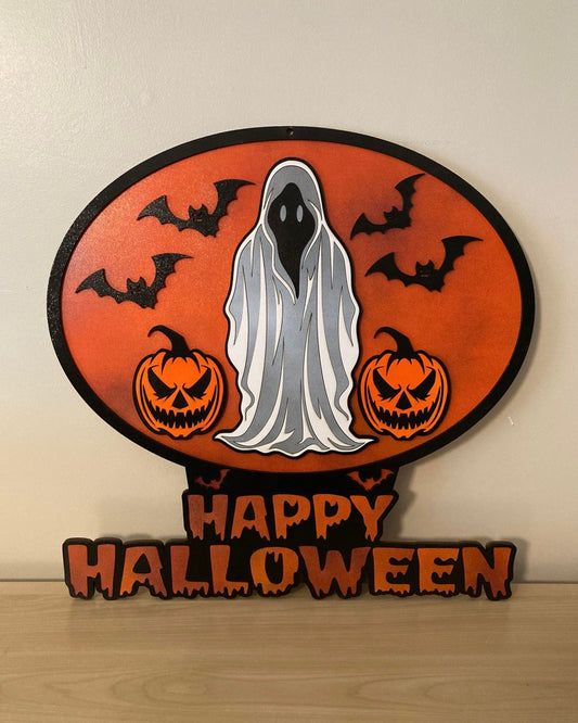 “Happy Halloween” bord met spook